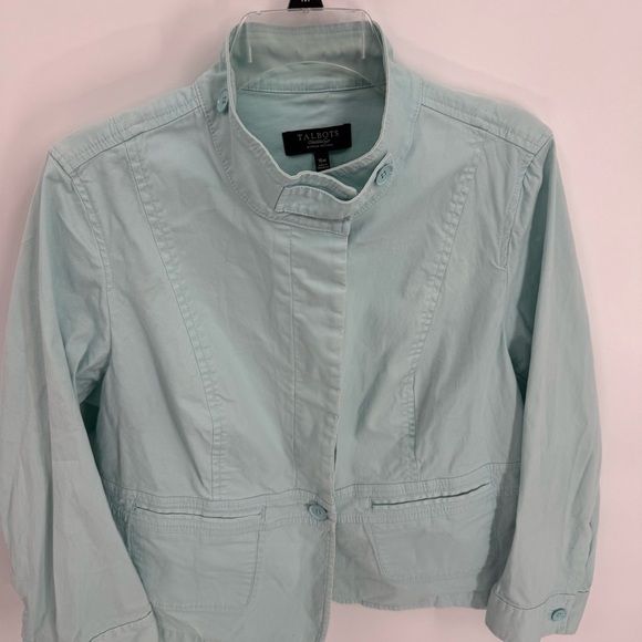 Talbots Womens Jacket Green High Collar Buttons Pockets Cotton Size 16W - Picture 4 of 8